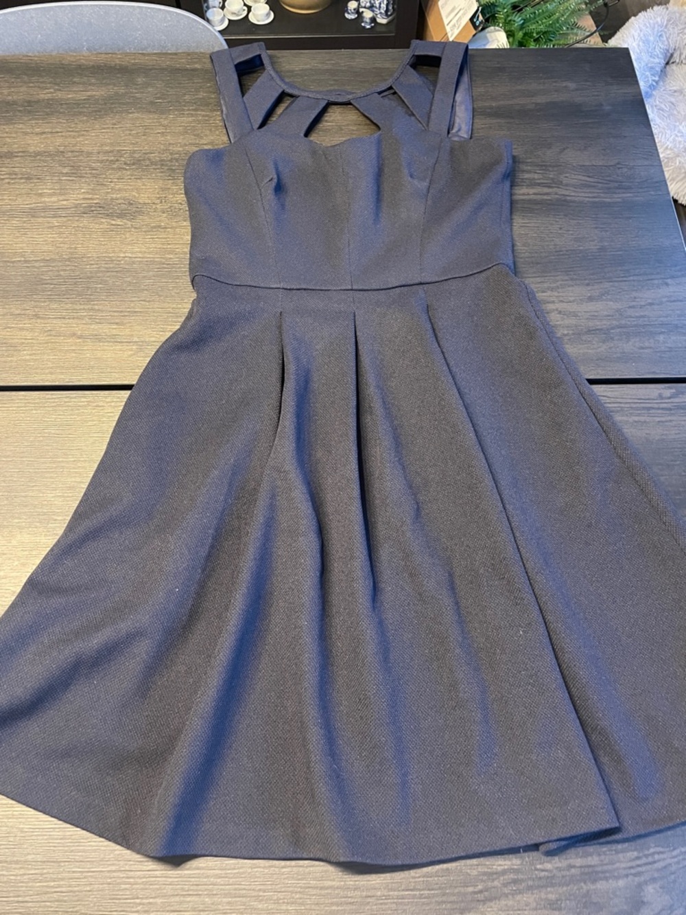 Betsey Johnson Navy Cutout Neckline Fit-and-Flare Mini Dress